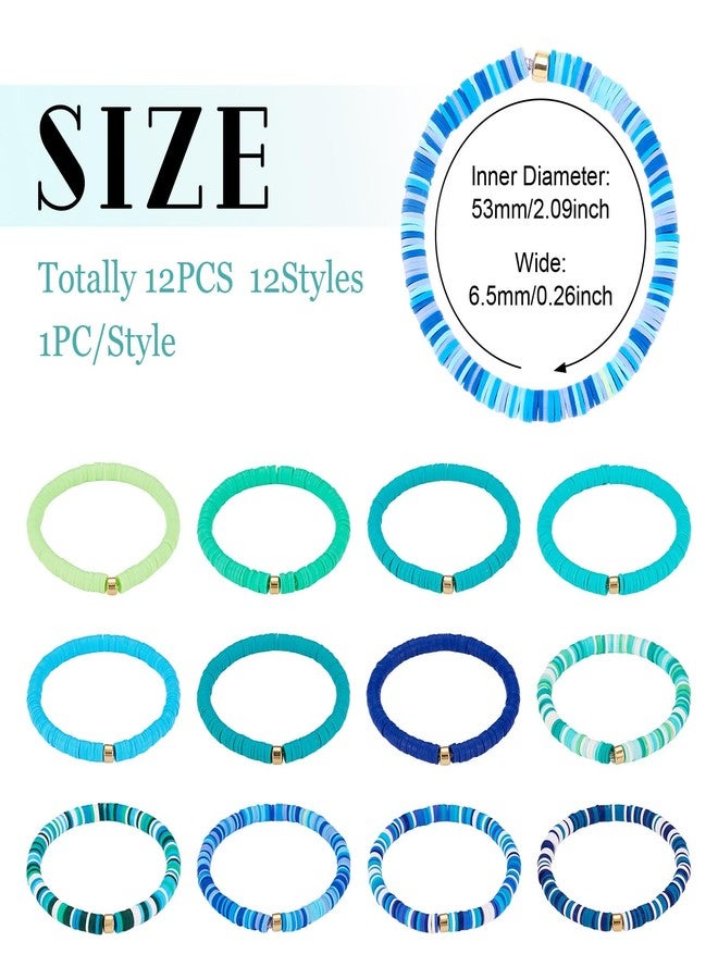 EEE ELECRELIVE Elecrelive 12Pcs Blue Clay Beaded Bracelets Stretch Bracelets Heishi Surfer Bracelet Set Friendship Bracelets Stackable Beaded Preppy Bracelets for Summer Beach Jewelry Party Favors - Image 5